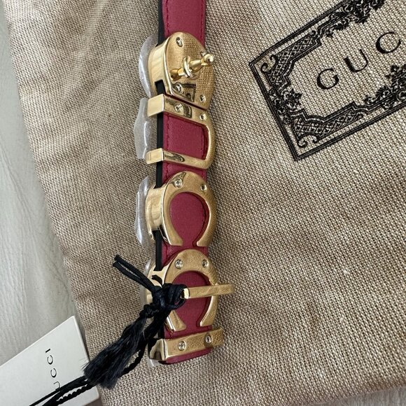 NEW GUCCI  Plutone Calfskin Gucci Buckle 20mm Thin Belt 90 36 Rosso